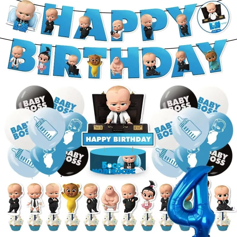 Cartoon Bossed Baby Theme Newborn 1st Birthday Party Decor Disposable Tableware Background Balloon Kid Baby Shower Supplies Gift