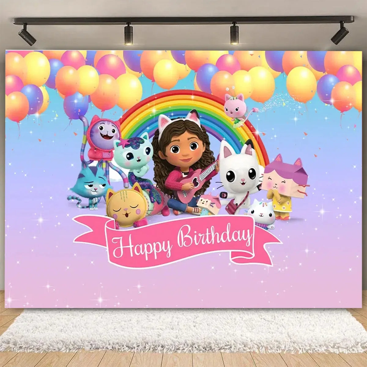 Cartoon-Gabby Dollhouse Children's Birthday Party Supplies Decoration Background Girl Baby Shower Pink Cat Toy Photo Banner Prop