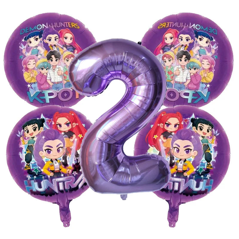 5pcs Kpop Demon Hunters Children's Birthday Party Decoration Ball Number Digit Balloon Set Baby Shower Party Supplies Gift Toy