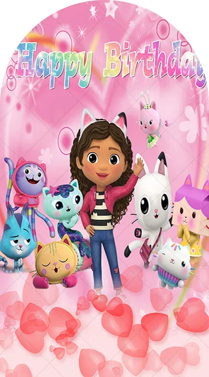 Arch Gabby Dollhouse Theme Background Kids Birthday Party Backdrop Polyester Arch Banner Photography Props