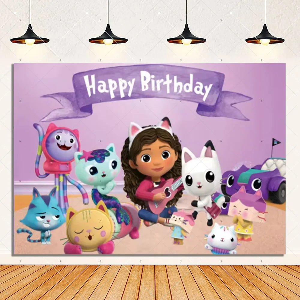 Cartoon G-Gabby Doll House Birthday Party Decorations Disposable Tableware Tablecloth Balloon Background Banner Party Supplies
