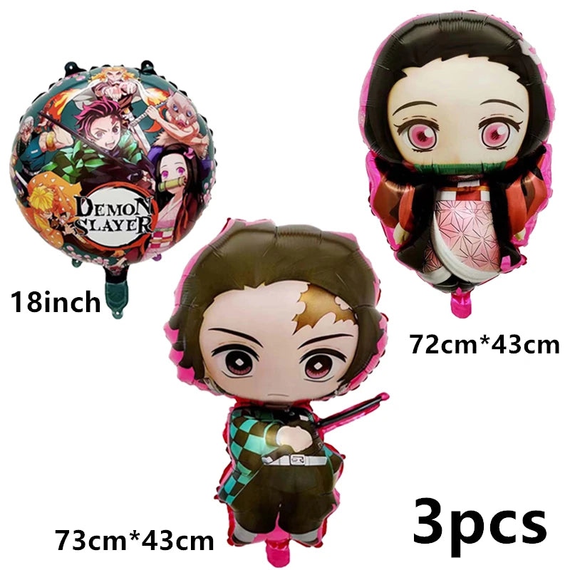 Demoned Slayered Kimetsu No Yaiba Balloon Happy Birthday Banner Party Decoration Disposable Tableware Background Toy Ballon
