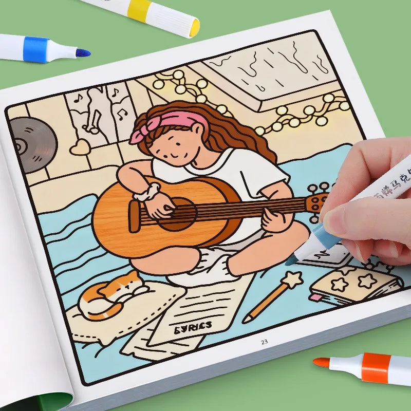 2026 Fun Coloring Book 24 Page,  Girls boy leisure DIY Creative Entertainment Fantasy Illustrations Hand Drawn Art Drawing Book