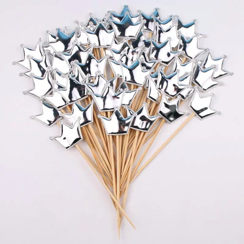 50/100PCS Cake Decoration Shiny Skin Reflective Heart Five Pointed Star Crown Birthday Dessert Table Baking Wedding Party