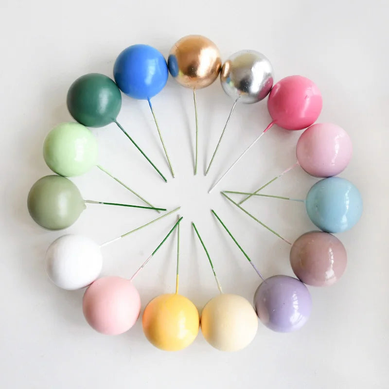 20Pcs Colorful Balls Cake Topper Mini Balloons Cupcake Insert Sticks for Wedding Birthday Party Cake DIY Decoration Baby Shower