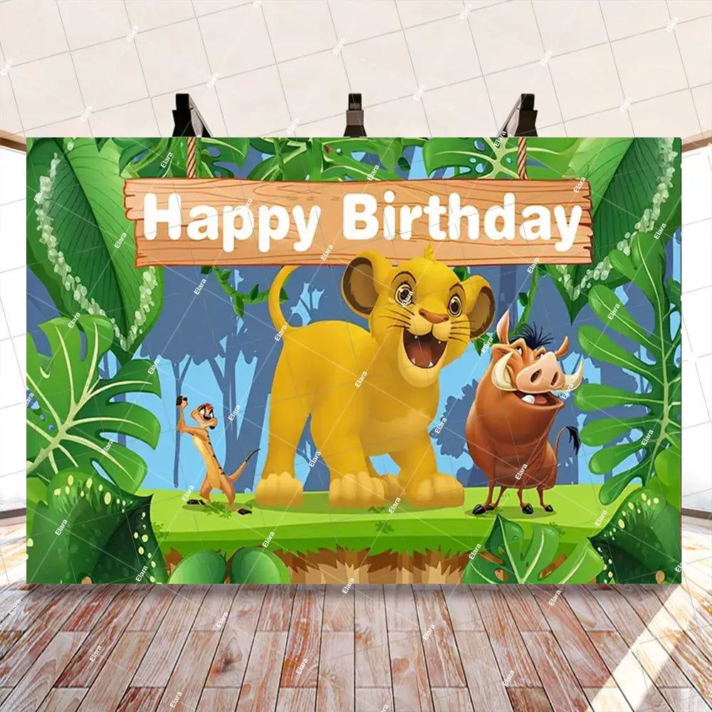 Disney Cartoon Lion King Simba Theme Kids Birthday Party Forest Jungle Safari Baby Shower Photography Backdrop Custom Banner