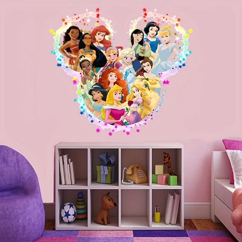 1 Disney-Themed Wall Sticker, Featuring Cute Images of Snow White, Cinderella, and the Little Mermaid - Suitable for Home Decoration, Can Be Used Indoors, on Windows, and Porches
