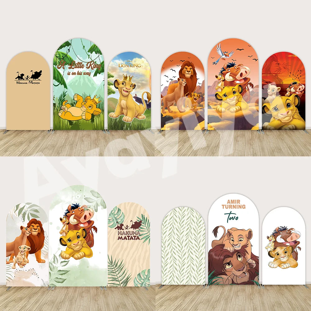 Cartoon Lion King Simba Baby Shower Arch Wall Panels Backdrop Party Supplies Boy Birthday Banner Decors Safari Jungle Background