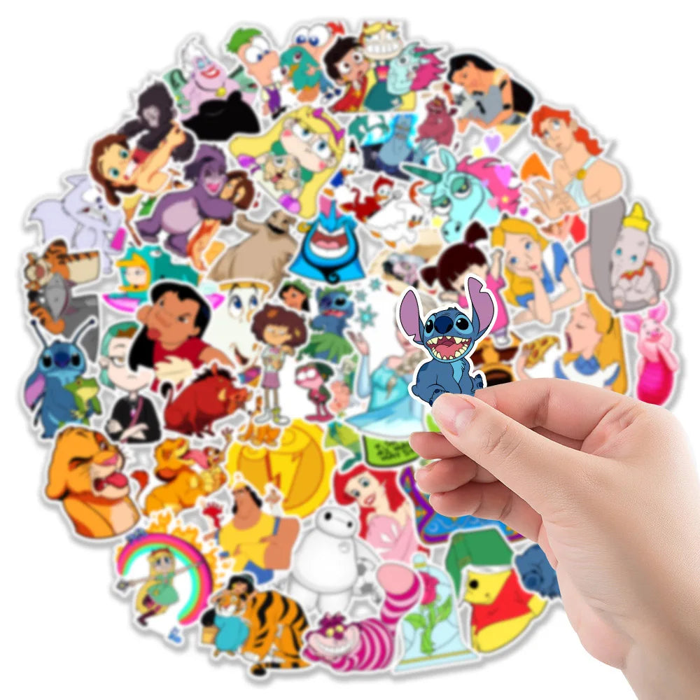 10/30/50pcs Mixed Disney Anime Cartoon Stickers Cute Princess Mickey Mouse Stitch Graffiti Decals Kawaii Kids DIY Sticker Gifts