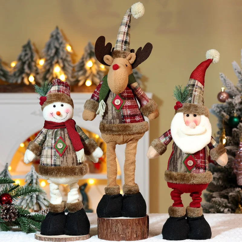 2026 Retractable Santa Claus Snowman Elk Doll Plush Boys Girls Xmas Gifts Decorations For Home Party Christmas Ornament