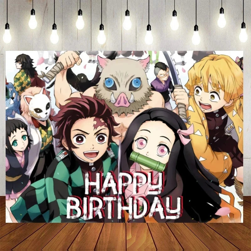 Demon Slayer Birthday Party Decor 20pepole Tableware Kimetsu No Yaiba Tablecloth Plate cup Baby Shower Kids Favor Party Supplies
