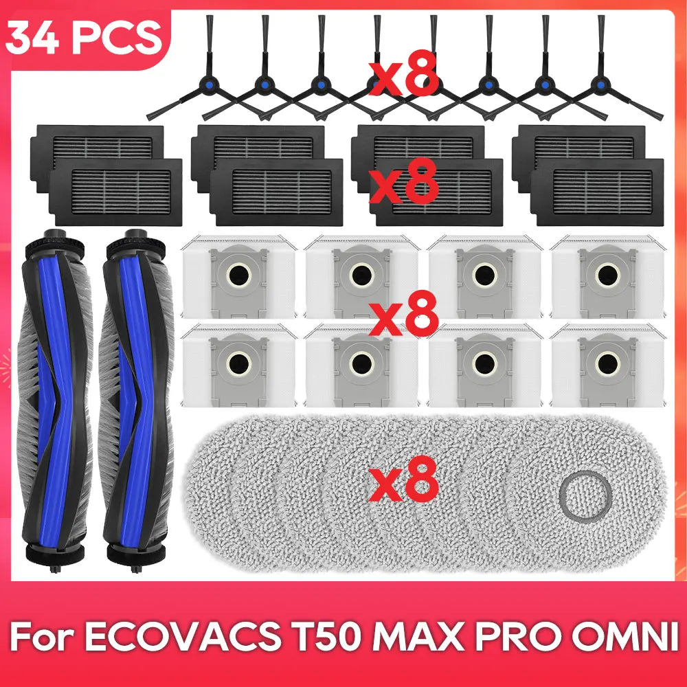 Compatible For ( ECOVACS T50 MAX PRO OMNI ) Replacement Parts Accessories Main Side Brush Mop Cloth Dust Bag Hepa Filter