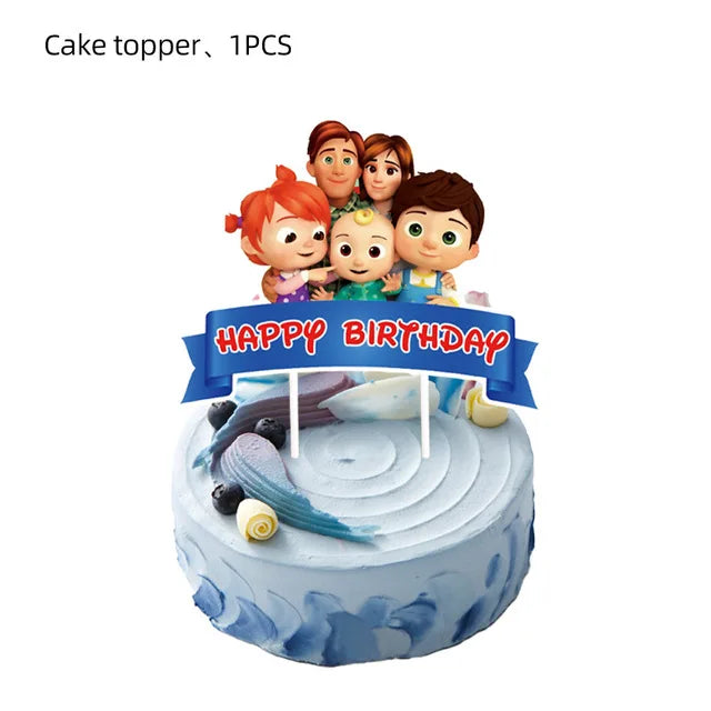 Cartoon JJ Melon Birthday Party Decorations Disposable Tableware Cup Plate Tablecloth Cake Topper Balloon for Kids Baby Shower