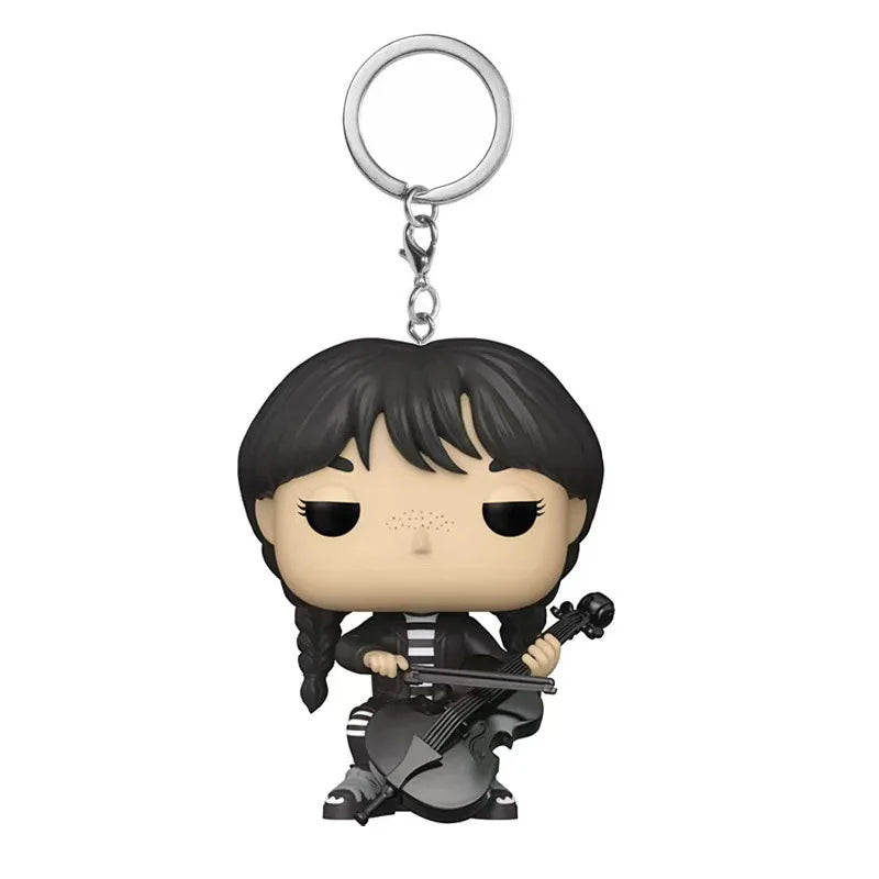 Funko Pop Wednesday The Addams Family Double Fried Dough Twists Braid Violin Pocket Pop Keychain Doll PVC Figures Kids Toys