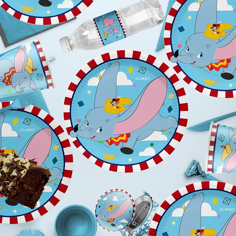 Cartoon Dumbo Theme Birthday Decorations Disposable Party  Tableware Sticker Label Children's Day Baby Shower Supplies