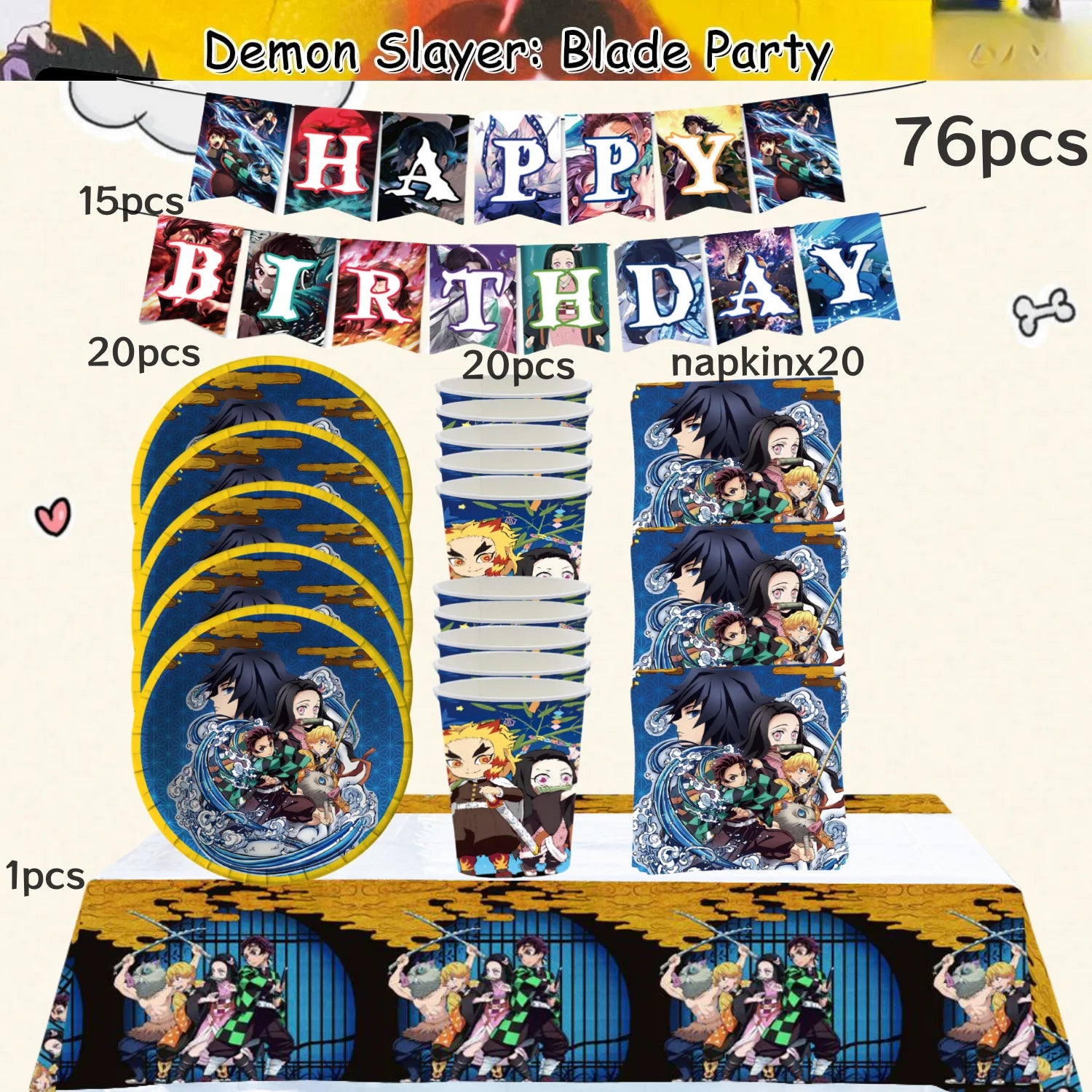 Demon Slayer Birthday Party Decor 20pepole Tableware Kimetsu No Yaiba Tablecloth Plate cup Baby Shower Kids Favor Party Supplies