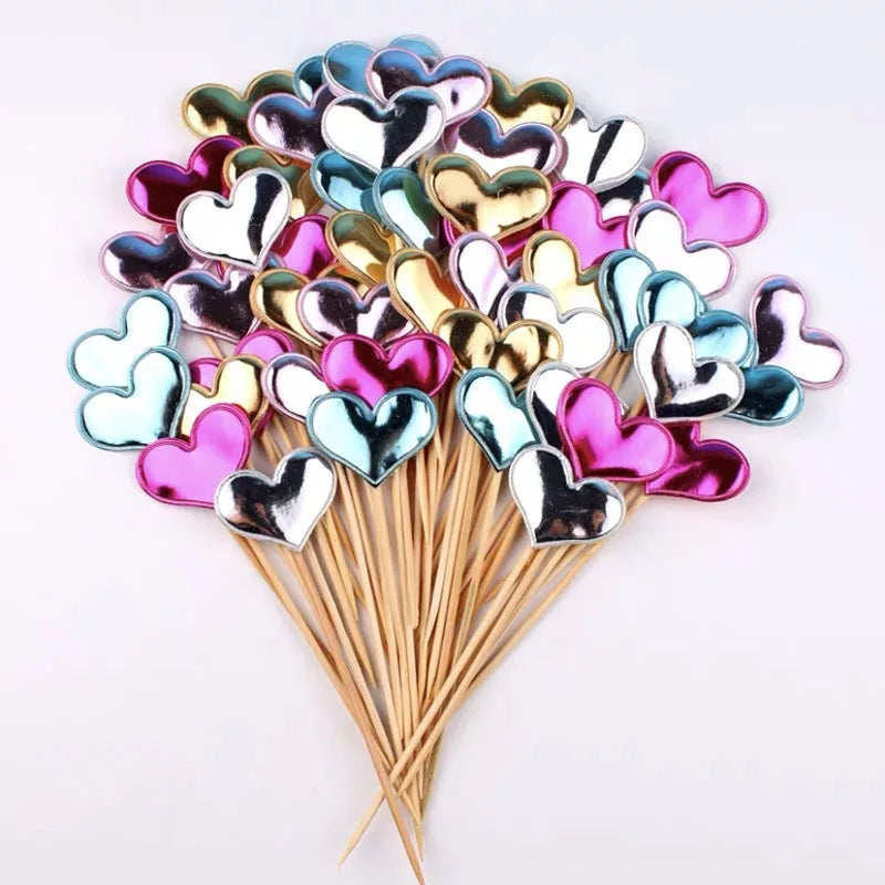 50/100PCS Cake Decoration Shiny Skin Reflective Heart Five Pointed Star Crown Birthday Dessert Table Baking Wedding Party