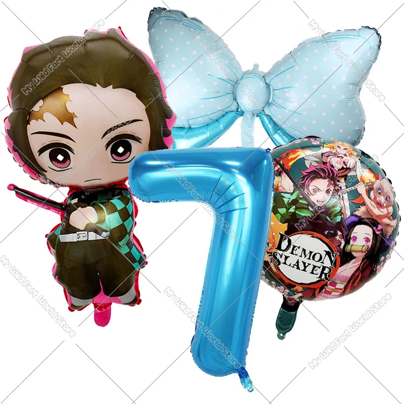Demon Slayer Birthday Balloons Decoration Set Number Bow Kamado Tanjirou Nezuko Balloon Boy Girl Party Supplies Kids Party Favor
