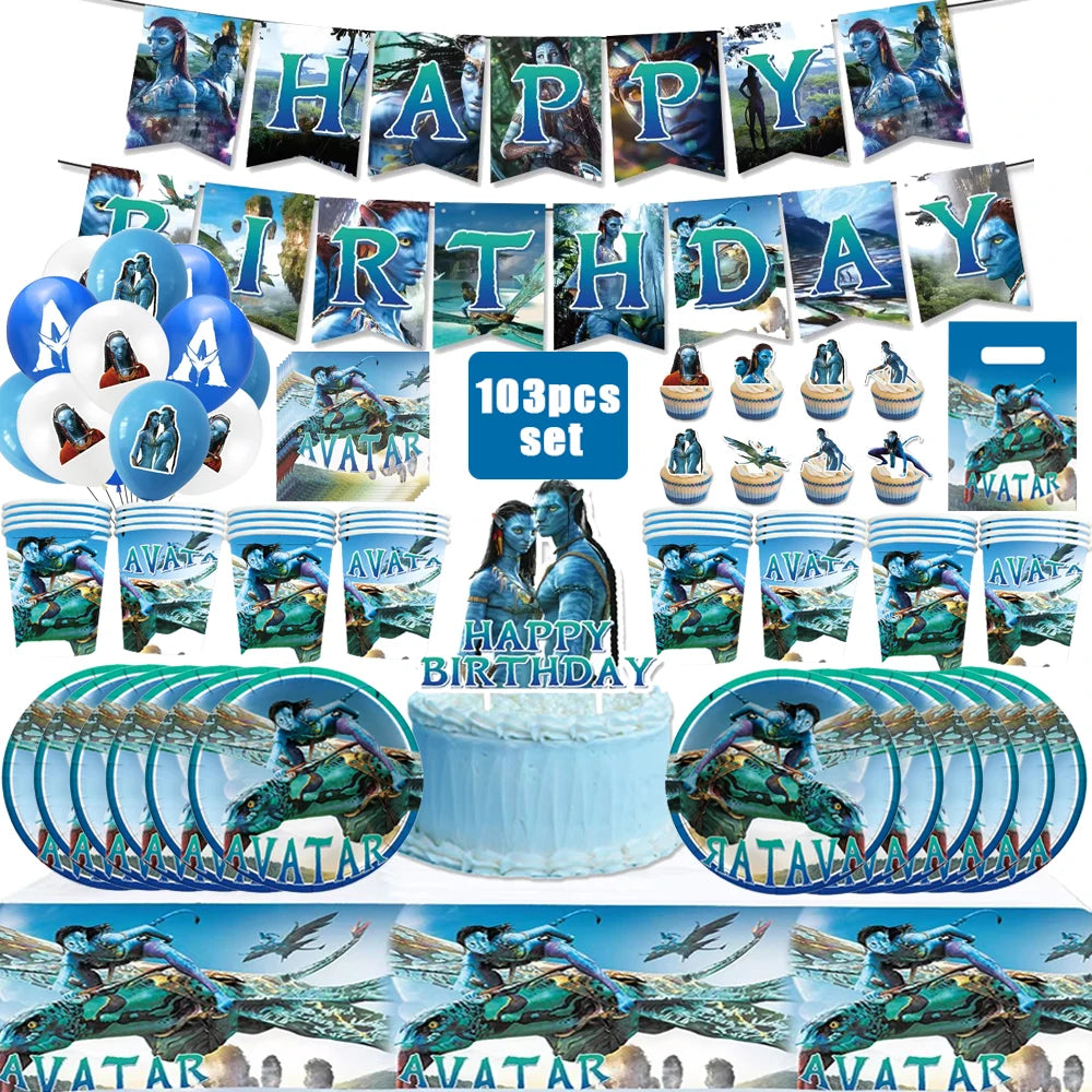 Disney Movie Avatar Birthday Party Decor Disposable Tableware Avatar 2 Balloons Set Cake Topper Gift Bags Baby Kid Party Supplie