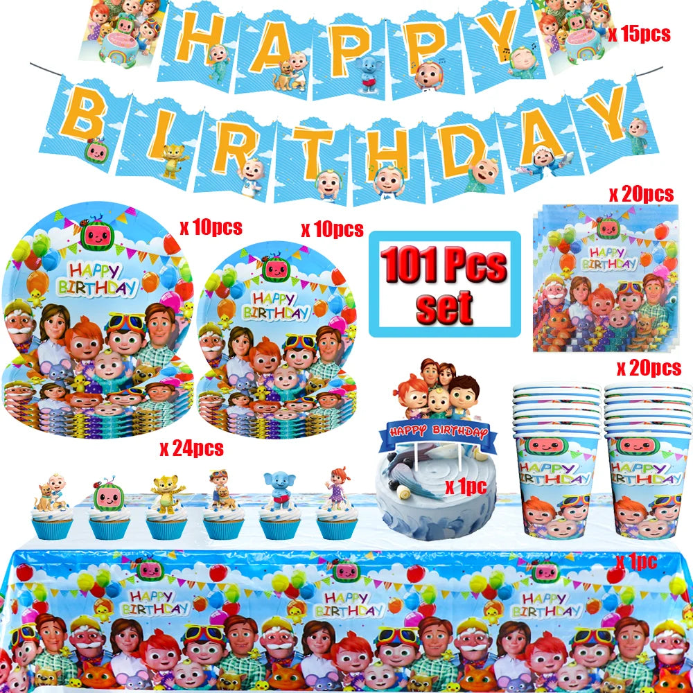 Cartoon Family Theme Birthday Party Decoration Disposable Set Tableware Plate Napkins Tablecloth For Kid Shower Supplies Puzzle