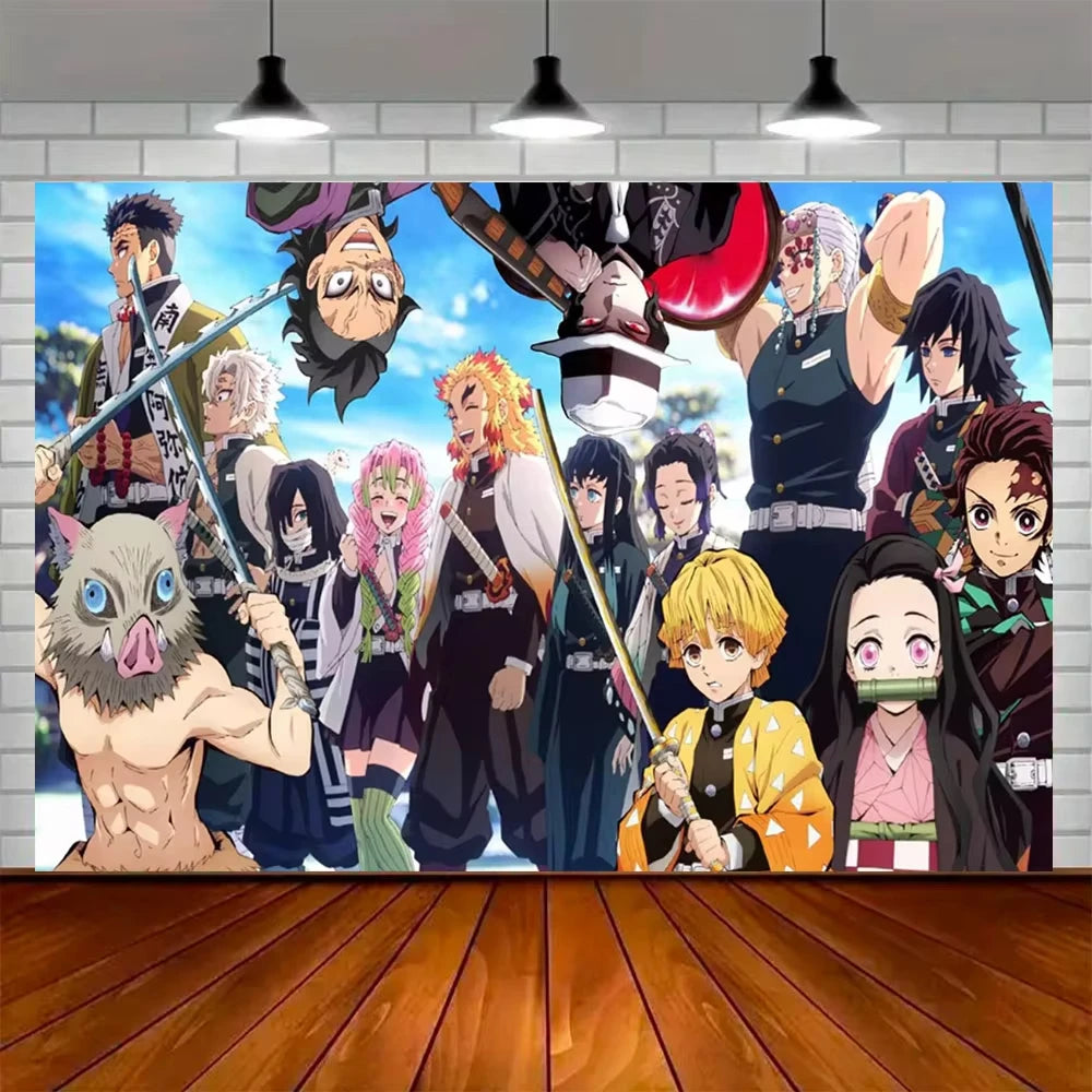 Demon Slayer Kamado Nezuko Party Decor Disposable Tableware Plate Cake Topper Balloon Background Girl Birthday G Dorm Tapestry