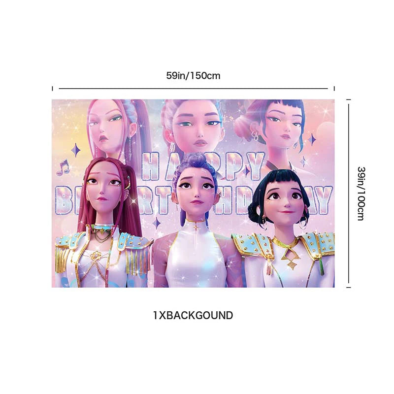 Kpop Demon Hunter Birthday Party Accessorie K Pop Birthday Warriors Pop Party Backdrop Cups Plates Tablecloth Ballons Cake Decor