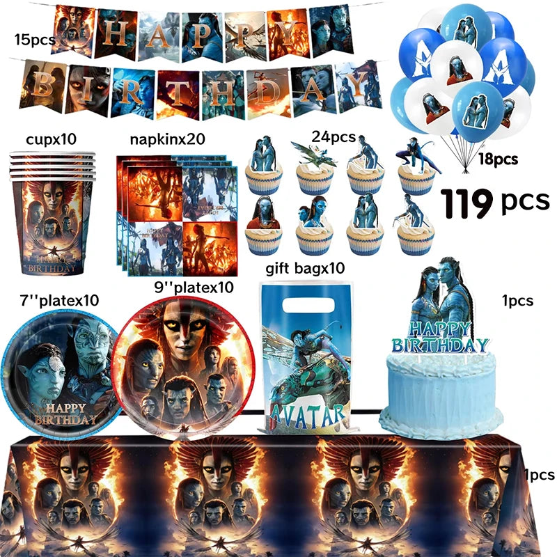 Avatar 3 Balloon Birthday Party Decoration Tableware Cup Plate Tablecloth Banner Background Gift Bag Baby Shower Supplies Gift
