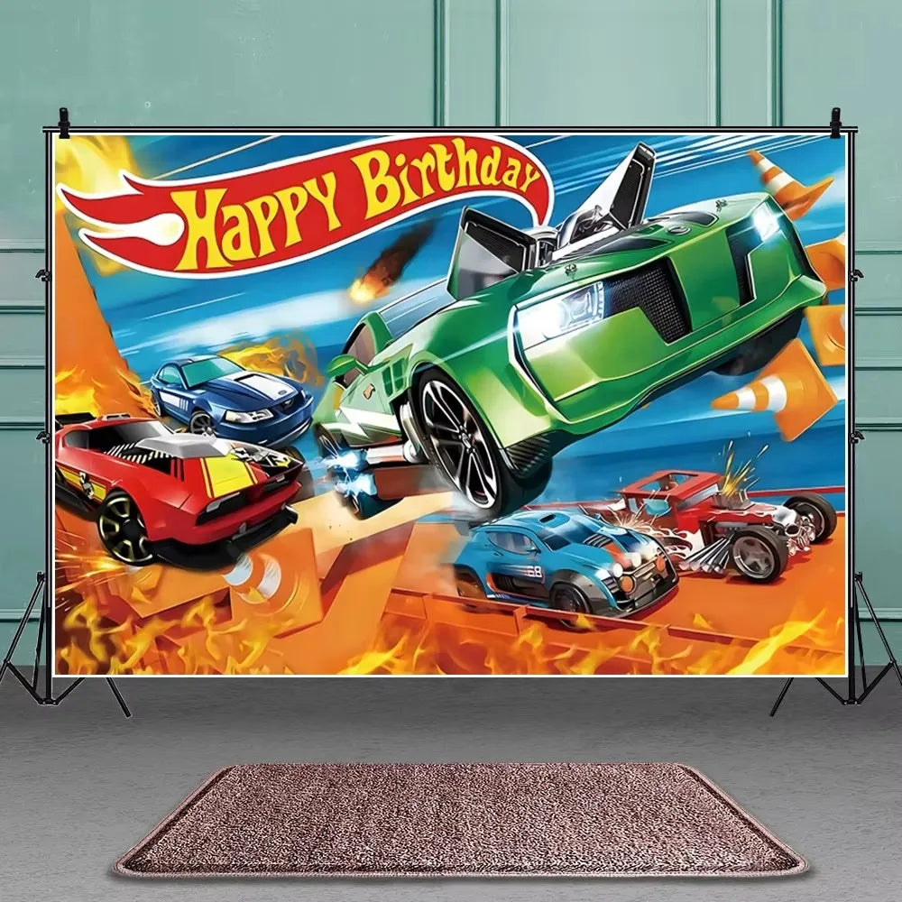 Hot Wheels Birthday Party Decor Disposable Tableware Racing Car Gift Bag Tablecloth Cake Balloon Plate Boy Kid Party Supplie Set