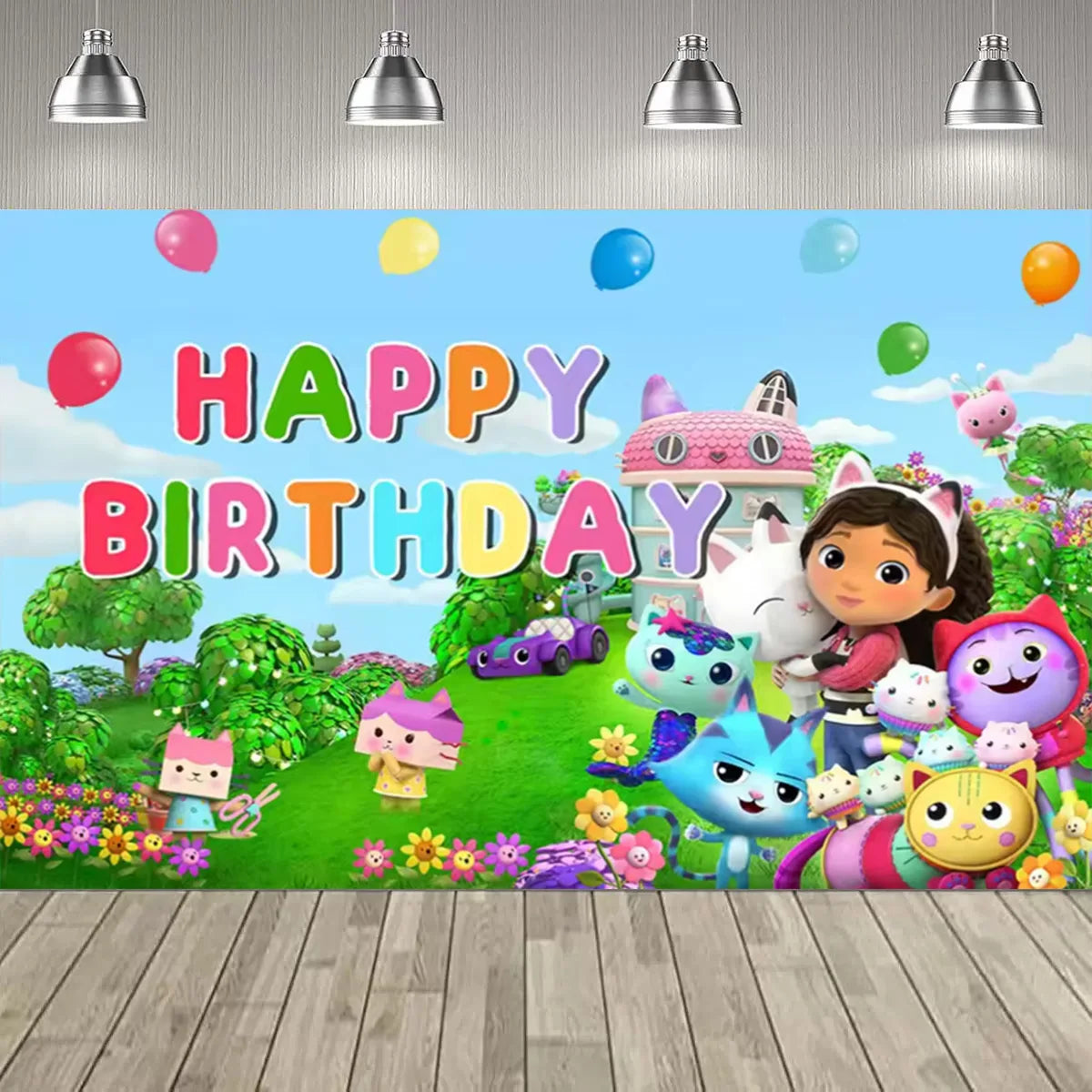 Cartoon Gabby Dollhouse Girl Birthday Party Decoration Backdrop Baby Baptism Party Supplies Pink Toys Photo Banner Decor Supplie