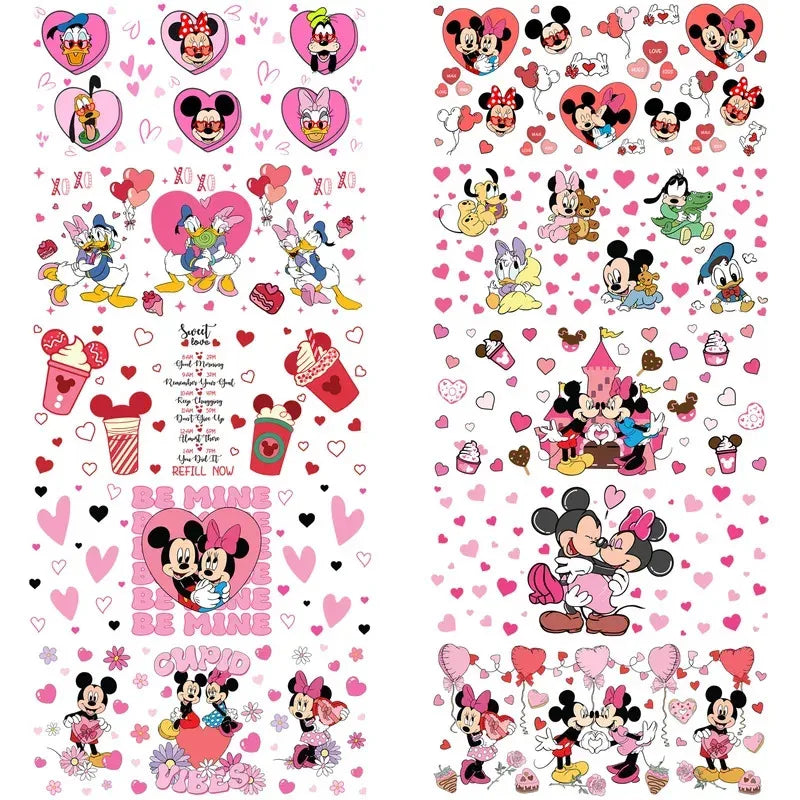 30 Style XOXO Happy Valentine Mickey Family UV Sticker DIY Decals 3D transfers uvdtf stickers 16oz uv dtf cup wraps