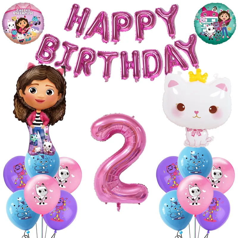 Hot Gabby Doll House Cartoon Girls Birthday Party Decorations Plate Tablecloth Paper Cup Napkin Doll House Tableware Set Gift