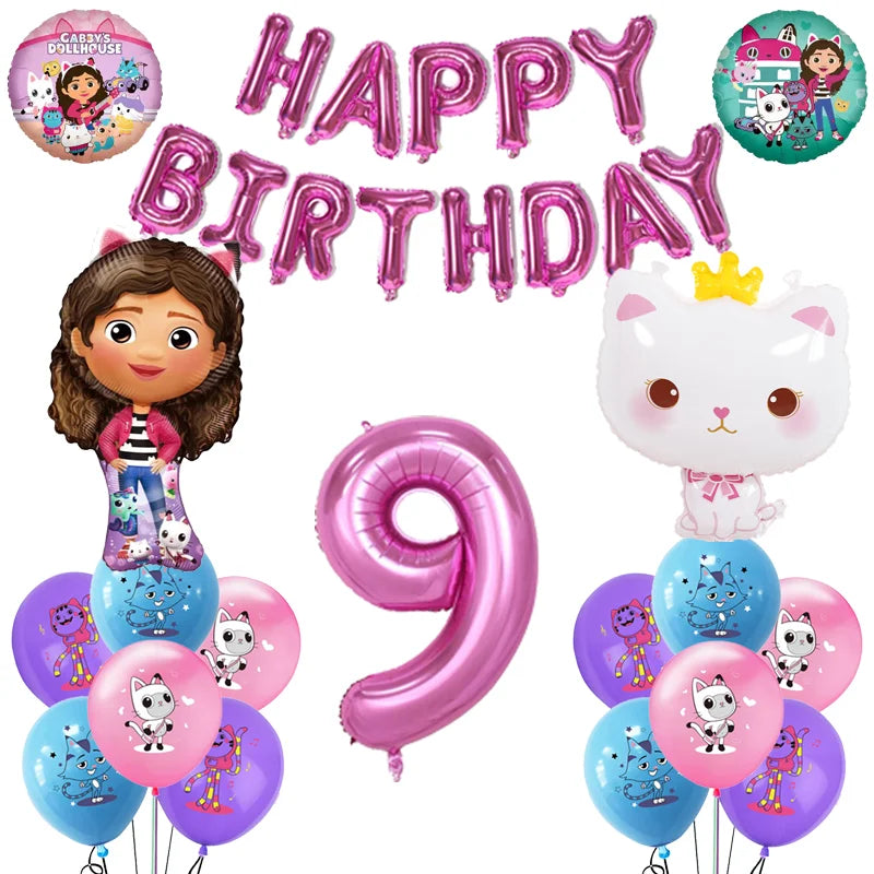 Hot Gabby Doll House Cartoon Girls Birthday Party Decorations Plate Tablecloth Paper Cup Napkin Doll House Tableware Set Gift