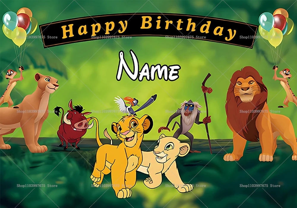 Custom Name Disney The Lion King Backdrop Children Birthday Decoration Photographic Background Baby Shower Banner Party Supplies