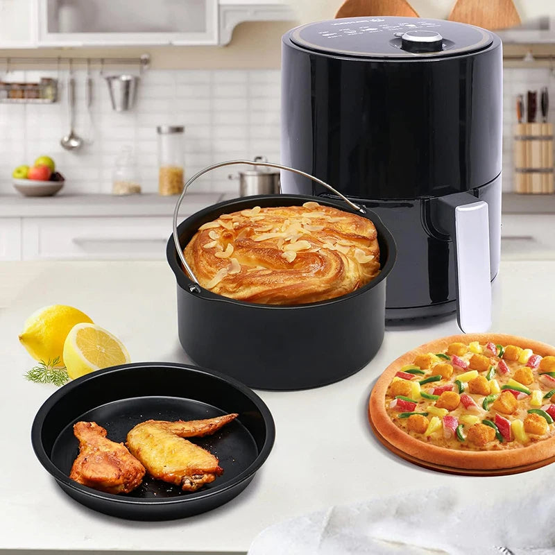 Round Air Fryer Accessories Set Silicone Airfryer Basket Mold Liner Reusable Oven Grill Baking Rack Pizza Cake Pan Tray