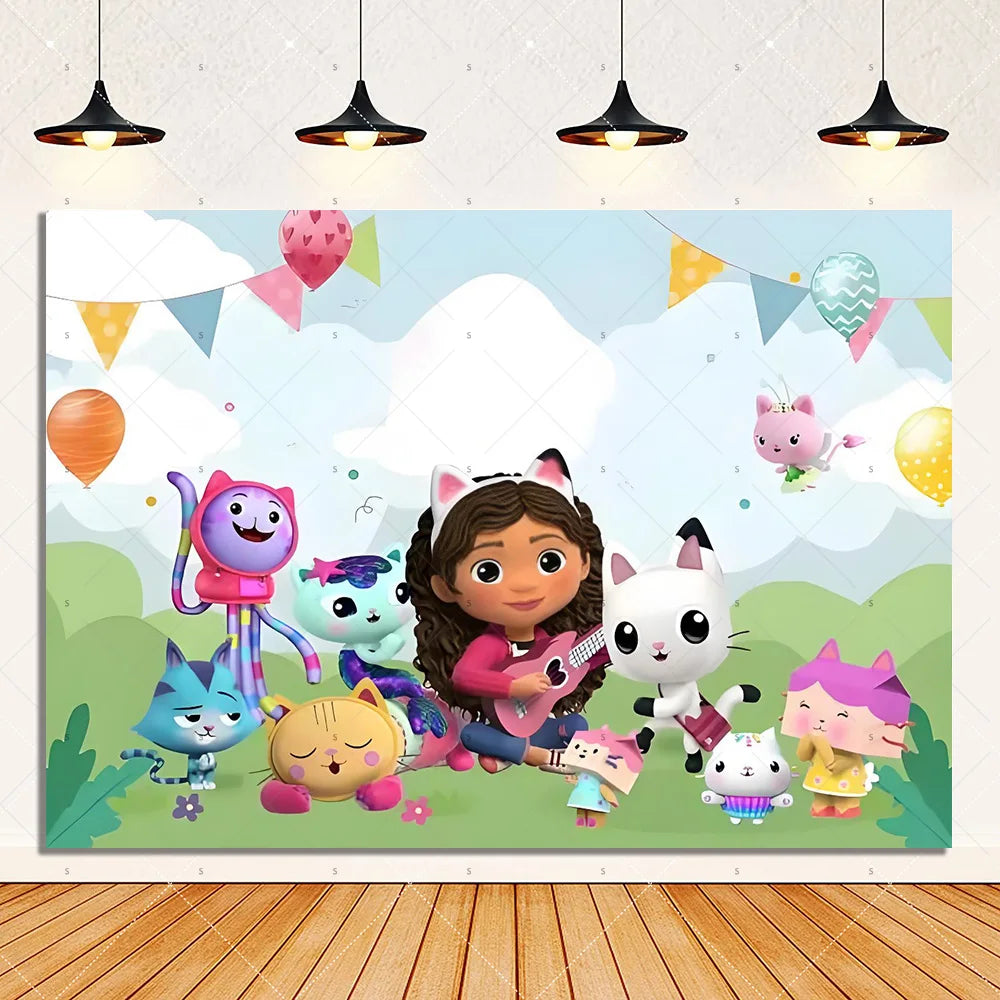 Cartoon G-Gabby Doll House Birthday Party Decorations Disposable Tableware Tablecloth Balloon Background Banner Party Supplies