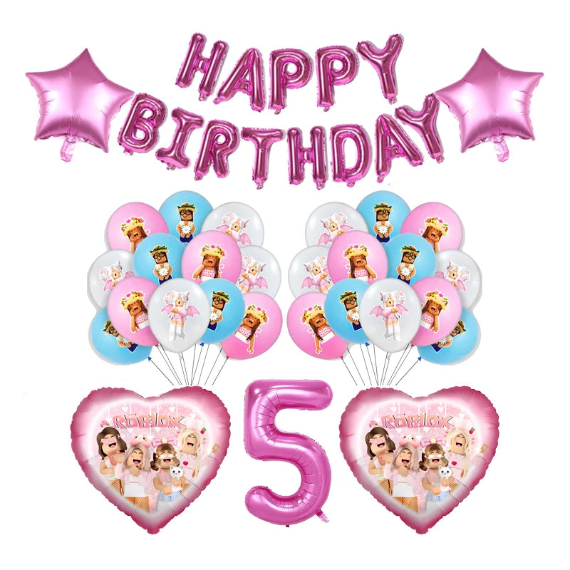 Cartoon Pink Roblox Birthday Party Decorations Napkins balloons Plate Girls Baby Shower Disposable Robot Tableware Supplies set