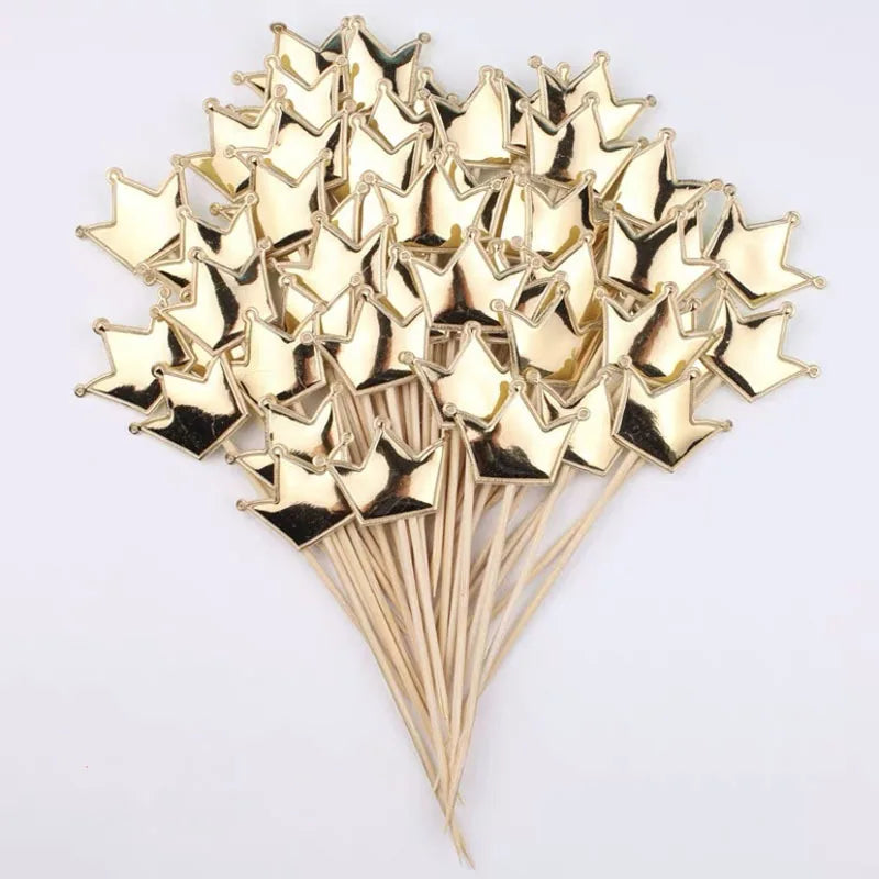 50/100PCS Cake Decoration Shiny Skin Reflective Heart Five Pointed Star Crown Birthday Dessert Table Baking Wedding Party