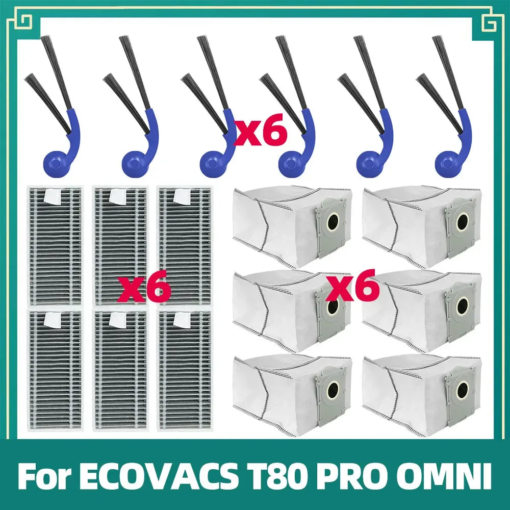 Compatible For ECOVACS T80 PRO OMNI / T80 OMNI Robot Vacuum Replacement Main Roller Mop Cloth Side Brush Dust Bag HEPA Filter
