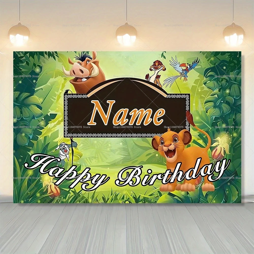 Custom Disney Cartoon Lion King Photography Background Personalized Name Children's Birthday Decoration Party Supplies Banner