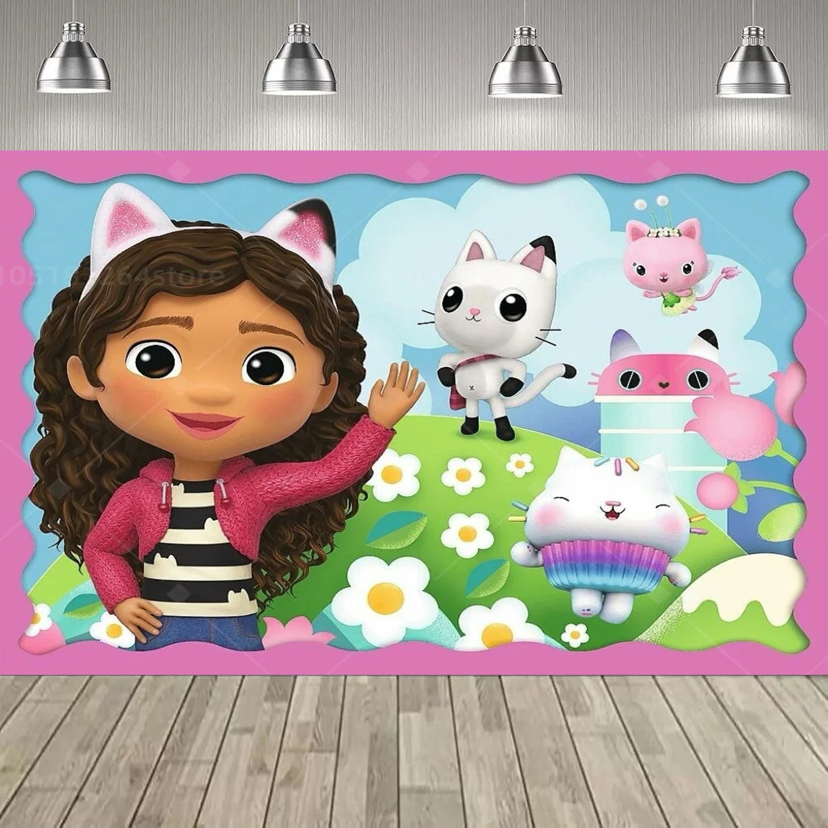 Cartoon Gabby Dollhouse Girl Birthday Party Decoration Backdrop Baby Baptism Party Supplies Pink Toys Photo Banner Decor Supplie