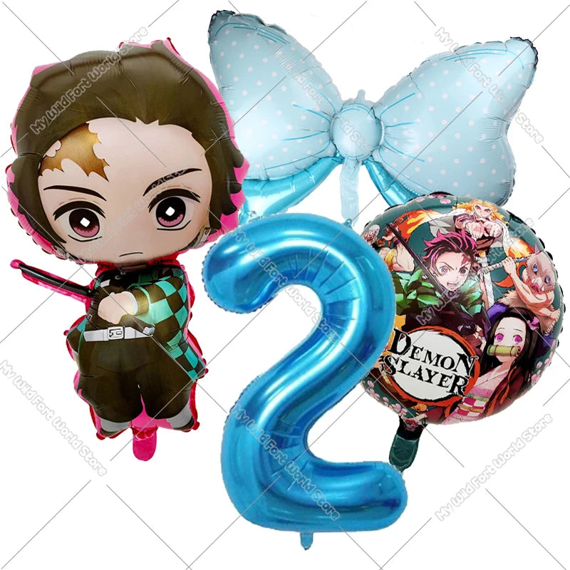 Demon Slayer Birthday Balloons Decoration Set Number Bow Kamado Tanjirou Nezuko Balloon Boy Girl Party Supplies Kids Party Favor
