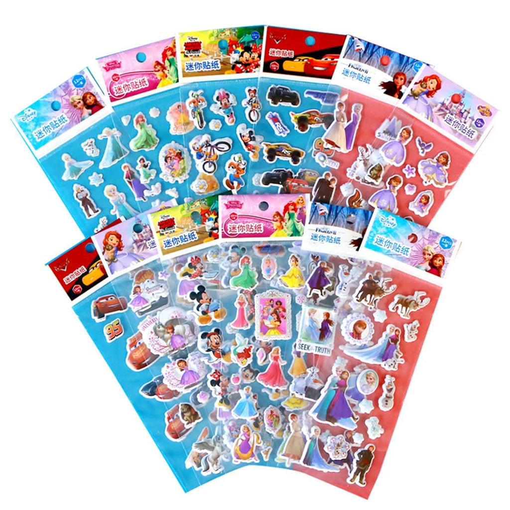 12pcs Sticker Different 3D Puffy Bulk Stickers Cartoon Movie Anime Frozen Sofia Mickey Minnie Princess Kids Girl Toy Gift