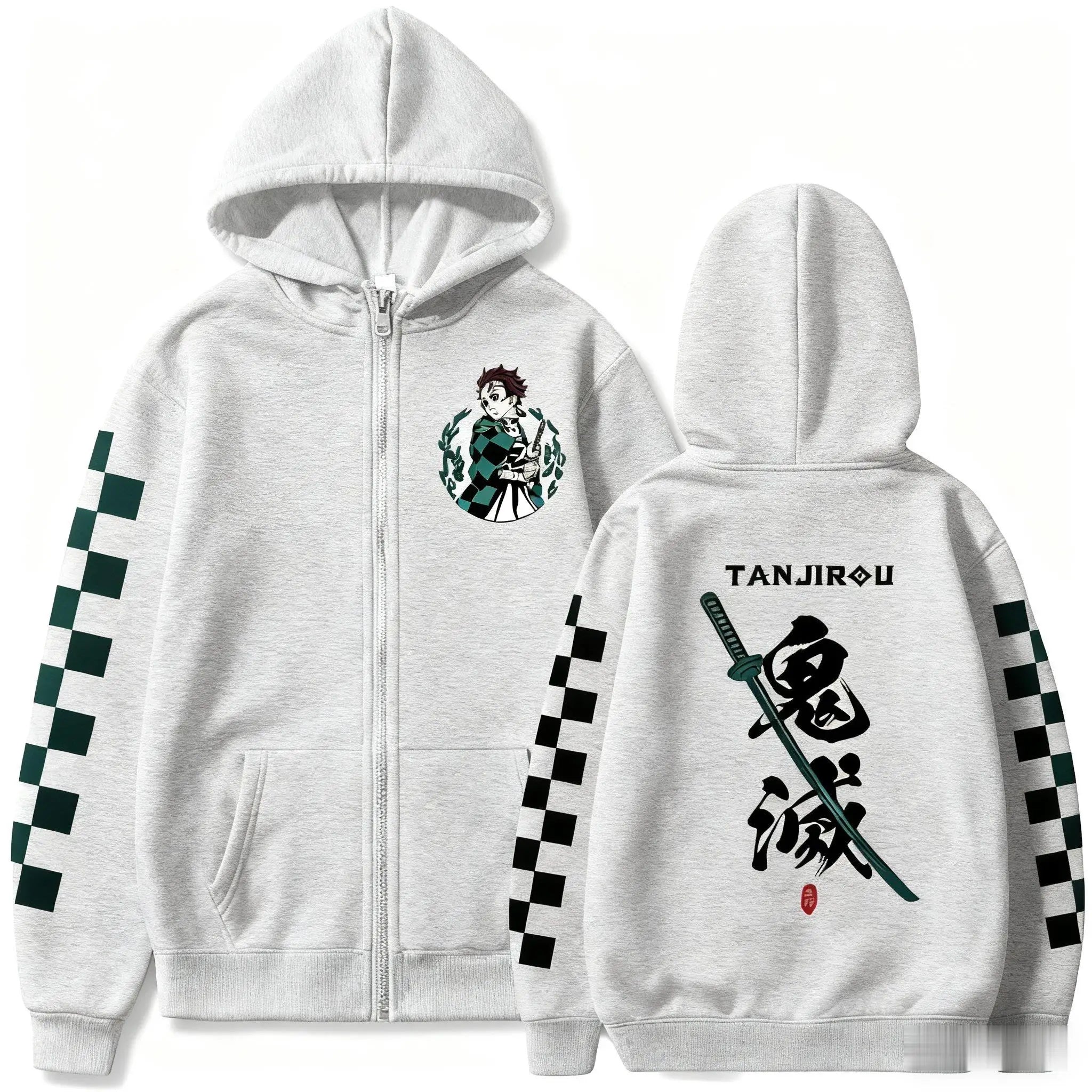 Demon Slayer Tanjiro Kamado Anime Hoodie Autumn Winter Zip Up Sweatshirt Men Women Casual Streetwear Cosplay Hooded Jacket Y2k