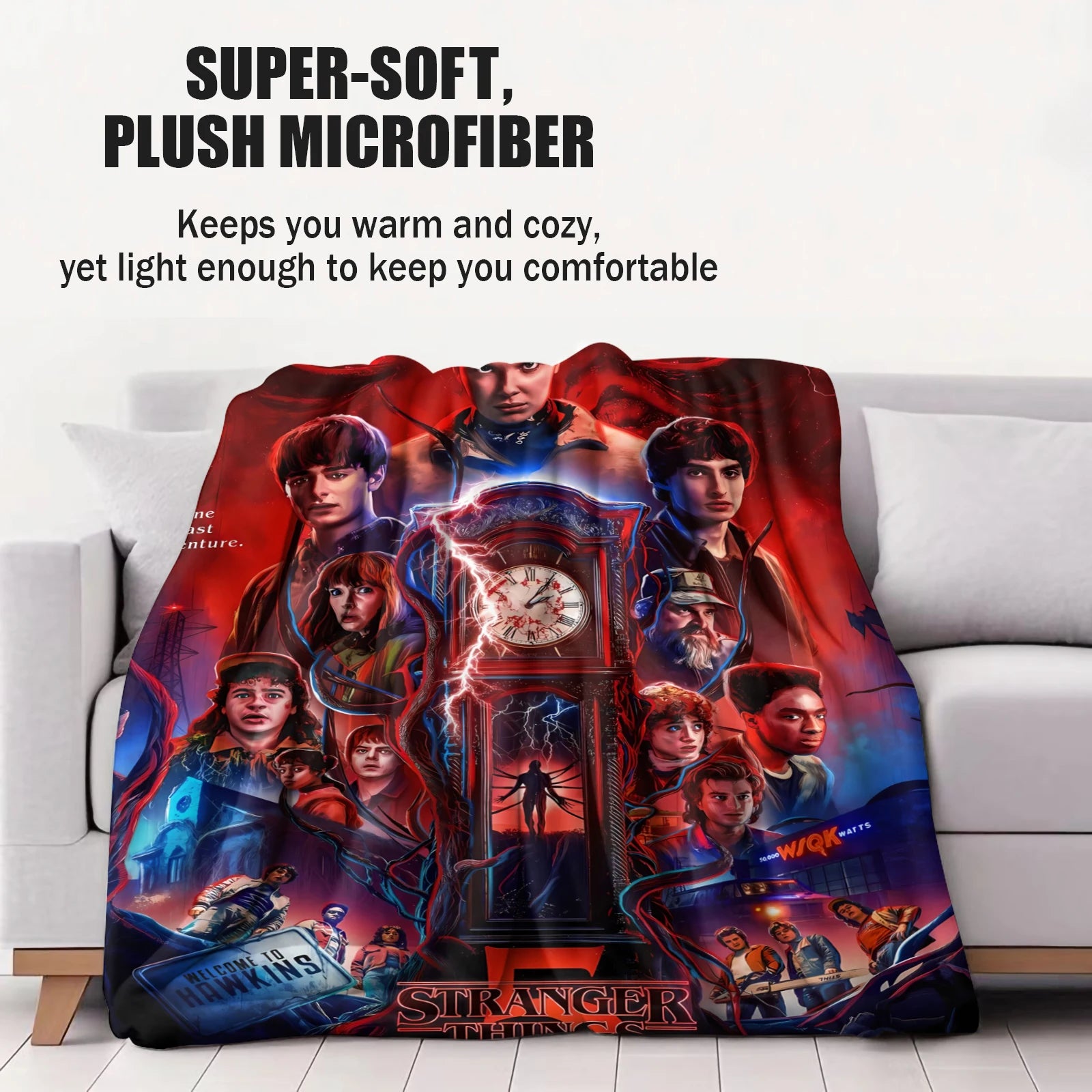 1PC Science Fiction Horror S-Stranger T-Things Blanket Warmth Flannel Blanket Soft Cozy Multifunctional Decorative Throw Blanket
