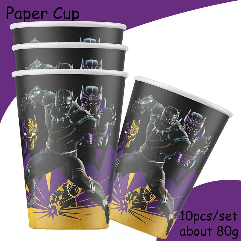 Hero Black Panther Cool Birthday Theme Favor Party Supplies Party Set Paper Cup Plate Gift Bag Banner Flag Baby Shower Supplies