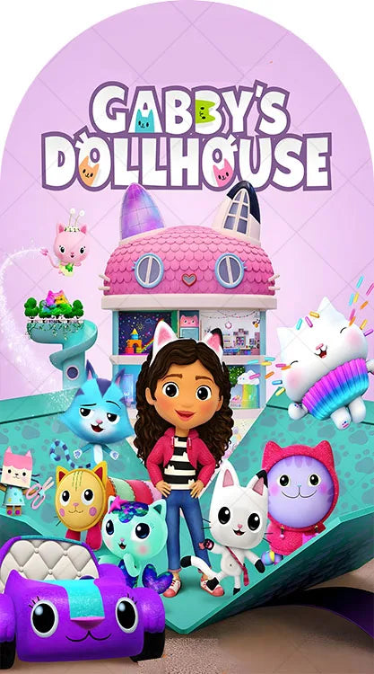 Arch Gabby Dollhouse Theme Background Kids Birthday Party Backdrop Polyester Arch Banner Photography Props