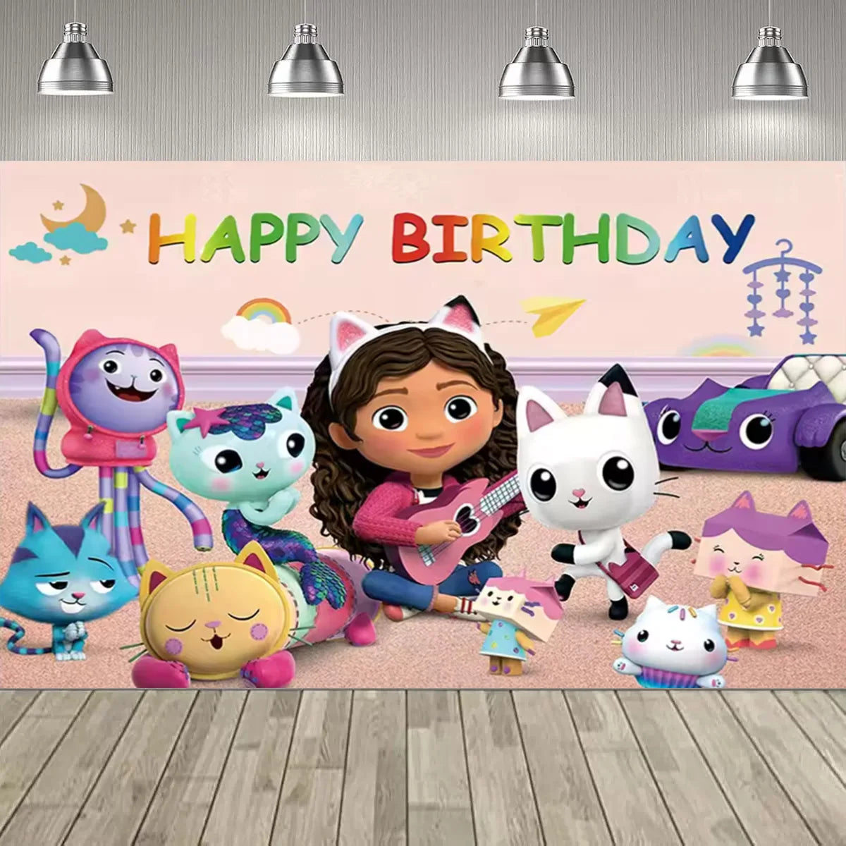 Cartoon Gabby Dollhouse Girl Birthday Party Decoration Backdrop Baby Baptism Party Supplies Pink Toys Photo Banner Decor Supplie
