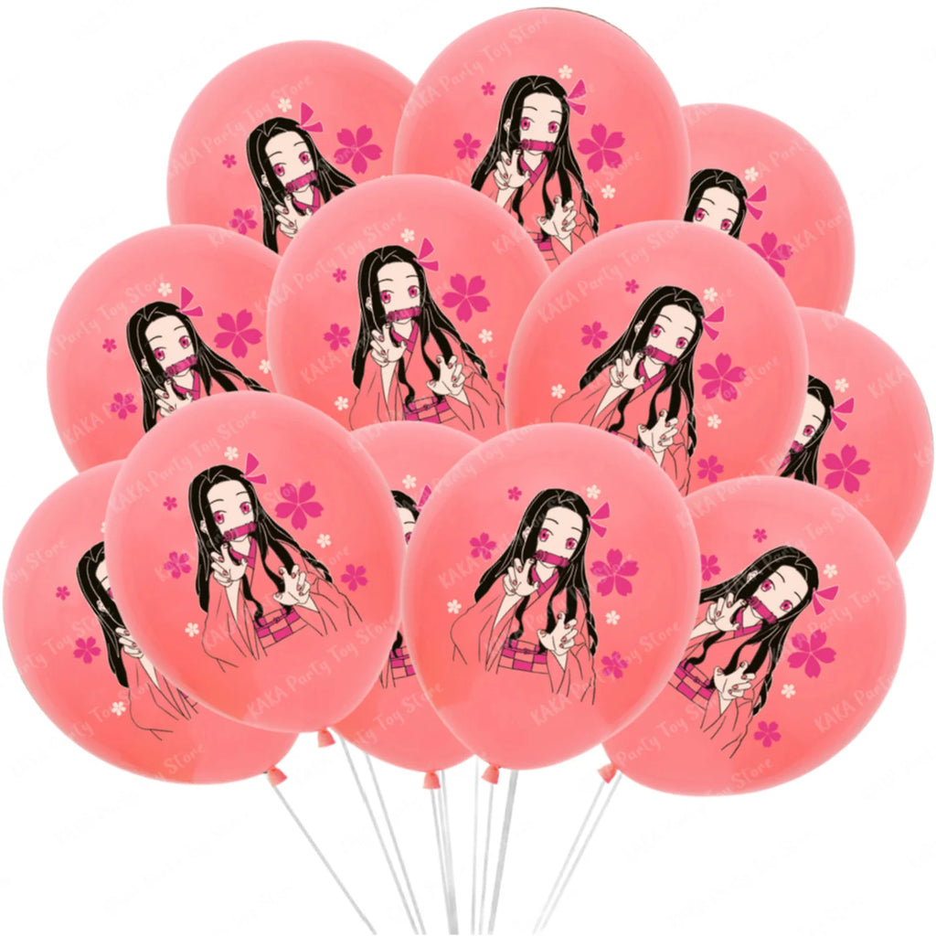 12/24Pcs Anime Demon Slayer Balloon Cartoon Kamado Tanjirou Nezuko Latex Balloons For Kids Birthday Party Dcorations Gift Toys