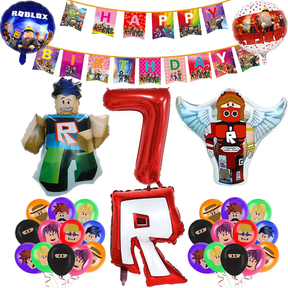 1Set ROBLOX Theme Happy Birthday Balloons Cartoon Game Family Party Decorations Boy Kid Toy Baby Shower DIY Foil Latex Balloons