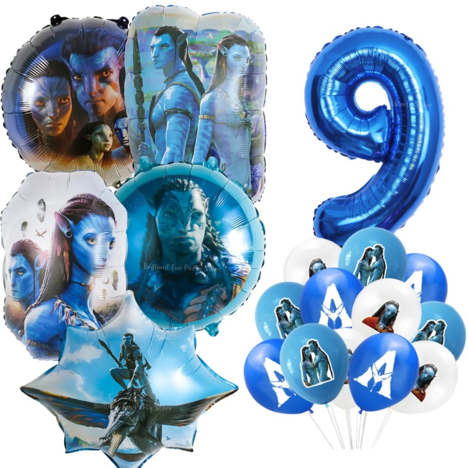 18Pcs Avatar Theme Balloon Set 32inch Blue Number Baby Shower Movie Themed Kids Boys Birthday Party Decorations Supplies